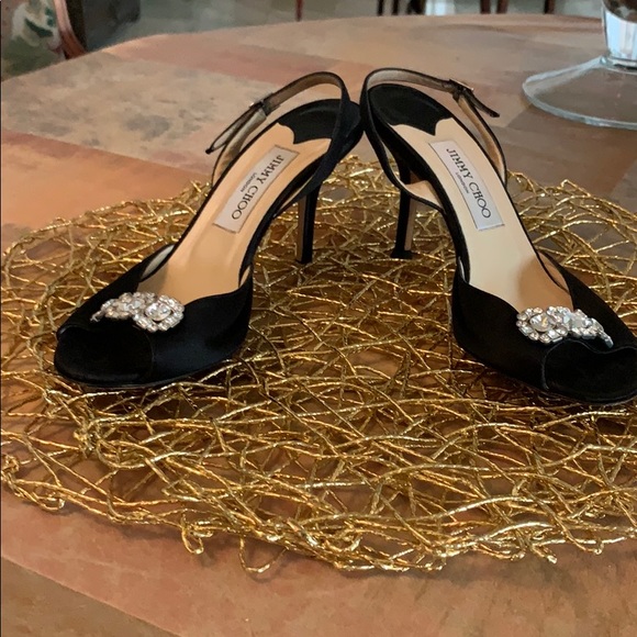 JIMMY CHOO Satin Sling-backs with Rhinestones - Picture 5 of 7